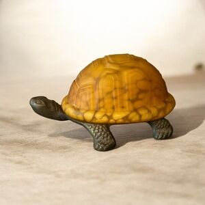 Vintage Cast Iron Turtle Lamp Amber glass top